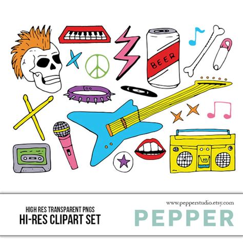 Punk Music Clipart Set Hi Res Printable Rock Band Doodle Illustrations