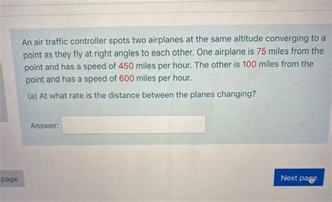 Solved An Air Traffic Controller Spots Two Airplanes At The Chegg