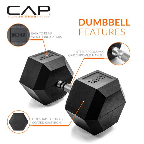 Cap Barbell Cap 100 Lb Coated Hex Dumbbell Weight New Edition Black