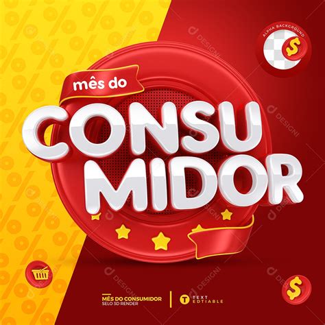 Mês do Consumidor Selo 3D Vermelho Composição PSD download Designi