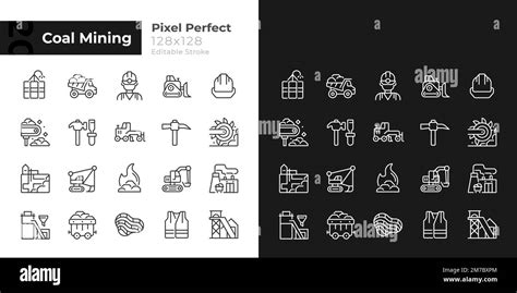 Coal Mining Pixel Perfect Linear Icons Set For Dark Light Mode Stock