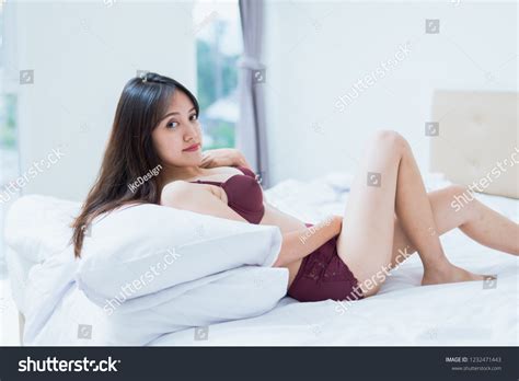 Sexy Asian Woman Lingerie Lying On Stock Photo 1232471443 Shutterstock
