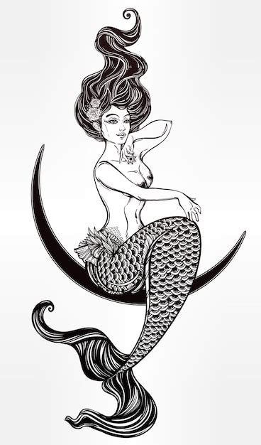 Mermaid Outline Tattoo