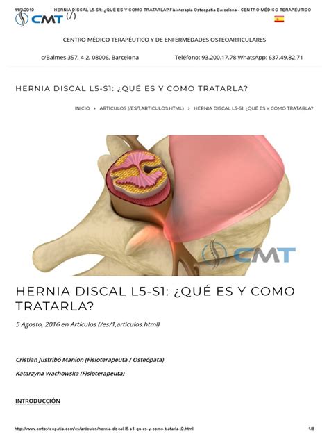 Hernia Discal L5 S1 ¿qué Es Y Como Tratarla Fisioterapia Osteopatía Barcelona Centro Médico