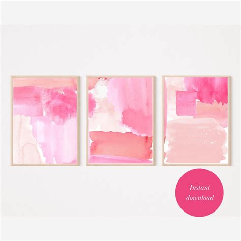 Hot Pink Wall Art Set Of 3 Prints Set Of 3 Pink Prints Over Sofa Prints Pink Abstract Print