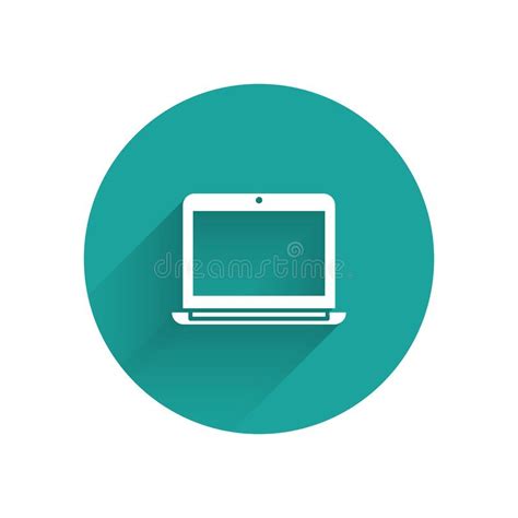 White Laptop Icon Isolated With Long Shadow Computer Notebook With