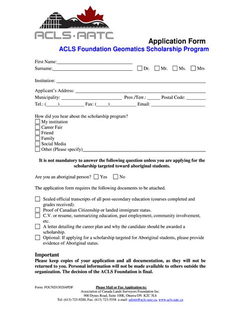 Fillable Online Acls Foundation Geomatics Scholarship Program Fax Email