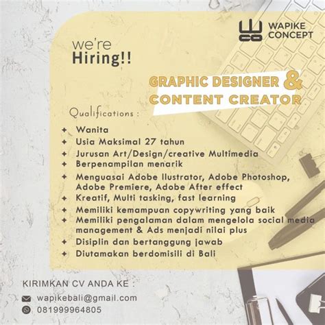 Lowongan Kerja Sebagai Staff Admin Graphic Designer Content Creator