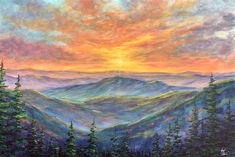 Rolling Hills, Mountain Landscape Painting, Autumn Landscape Painting ...