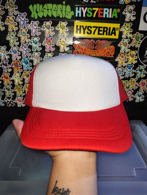 Plain White & Red Trucker Hat Snapback, Men's Fashion, Watches ...