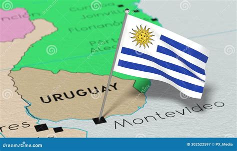 Uruguay Montevideo National Flag Pinned On Political Map Stock