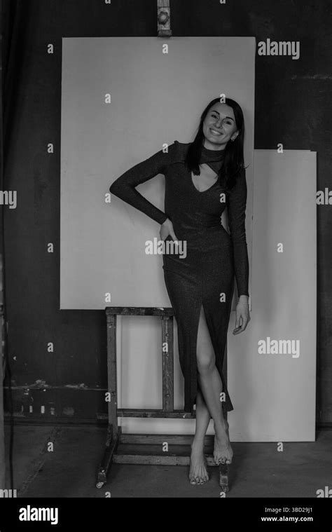 Black And White Photo Of A Beautiful Slim Caucasian Brunette With Fair Skin Stock Photo Alamy