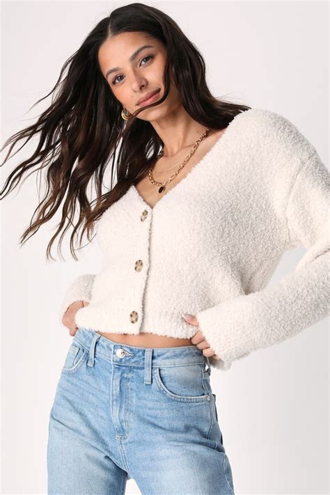 Ivory Sweater Button Up Cardigan Sweater Fuzzy Sweater Lulus