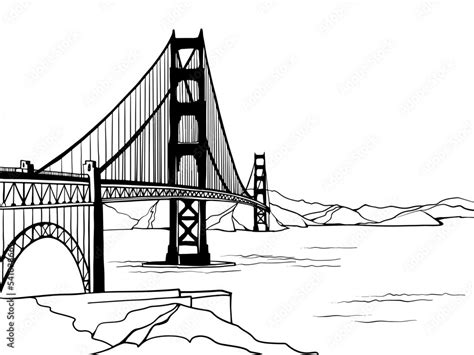 Golden Gate Bridge. San Francisco, USA. Hand drawn line sketch. Ink ...