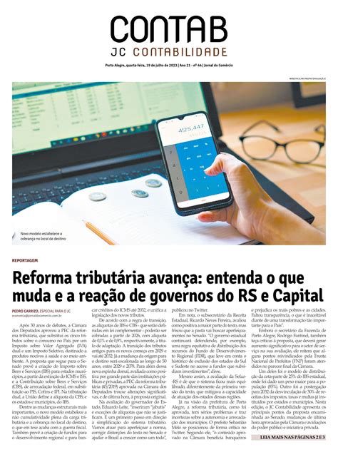 CRCRS na mídia Reforma Tributária e artigo sobre Contabilidade