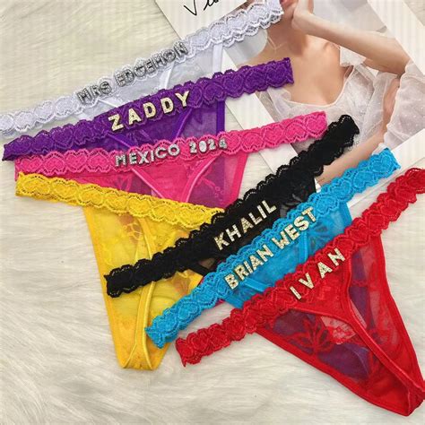 Custom Thong With Name Customized Pantie Rhinestone Letter Sexy Personalized Lingerie Gift T