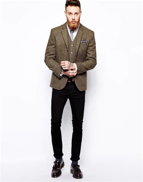 Lyst Asos Slim Fit Blazer In Harris Tweed In Natural For Men