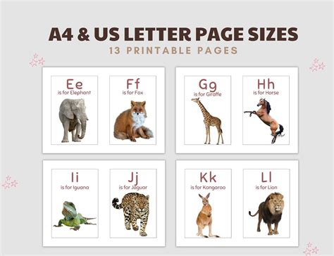 Printable Animal Alphabet Flashcards Preschool Alphabet Flash Etsy