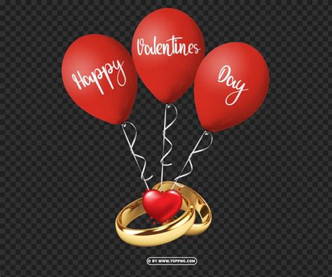 Creative Happy Valentines Day Balloon With Golden Wedding Rings Png