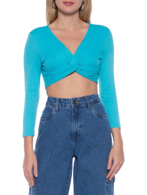 Blusa Cropped Torção My Favorite Things Azul Oqvestir