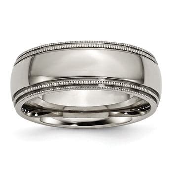 Lex Lu Chisel Titanium Grooved And Beaded Edge 8mm Polished Band Ring