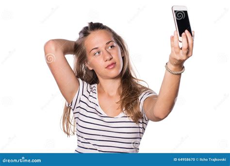 Jeune Fille Prenant La Photo De Selfie Photo Stock Image Du Pièce Finances 64958670