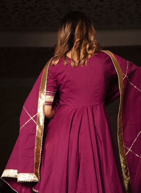 Shop Burgundy Pure Cotton Gota Patti Work Anarkali Suit Party Wear