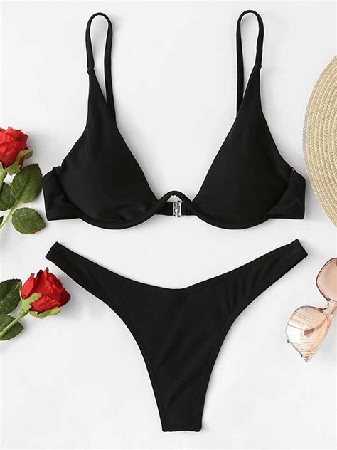 Emmiol Free Shipping Simple Underwire Bikini Set Black S In Bikini Sets Online Store Emmiol