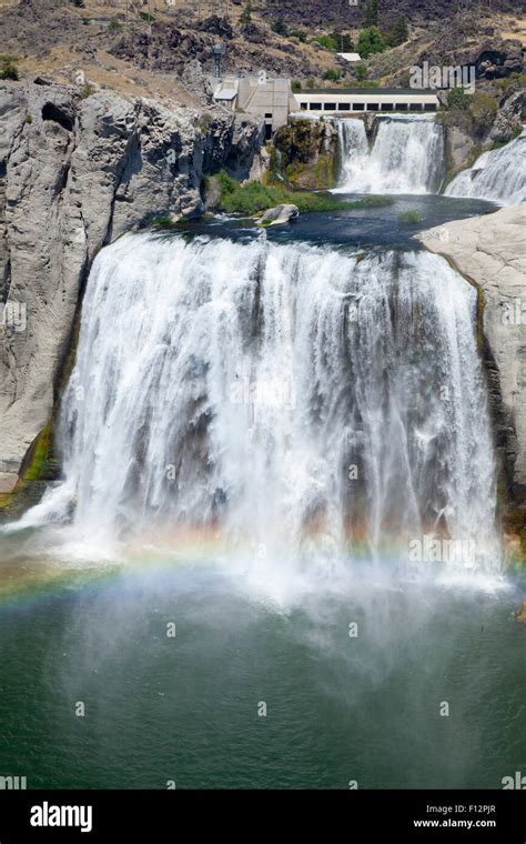 Shoshone Falls Snake River Canyon Showing Rainbow And Dam Section