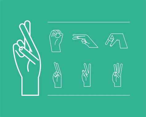 Hand Sign Language Alphabet Line Style Set Of Icons Vector Design