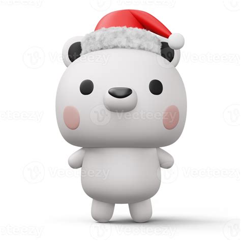 Free Cute Polar Bear With Christmas Hat Happy Christmas 3d Rendering