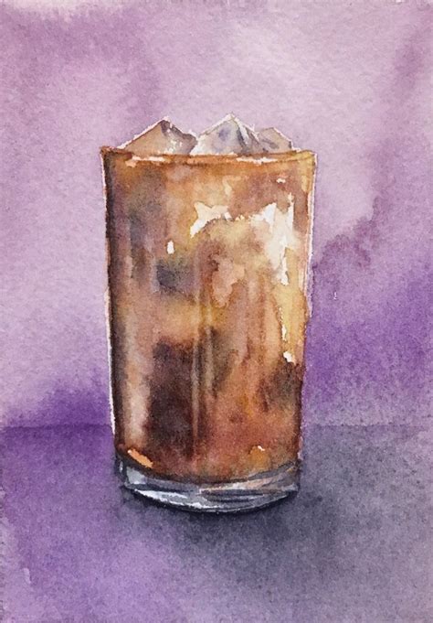 Original Mini Watercolor Painting Iced Coffee Drink Cup Art Card Aceo