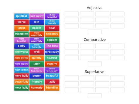 Comparative And Superlative Adjectives Ordenar Por Grupo