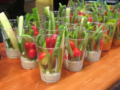 Veggie Cups With Green Goddess Dip And Roasted Red Pepper Hummus The