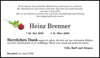 Traueranzeigen Von Heinz Brenner Rz Trauer De