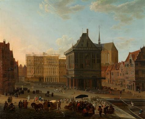 De Dam Te Amsterdam Met Het Nieuwe Stadhuis In Aanbouw Rijksmuseum Sk A