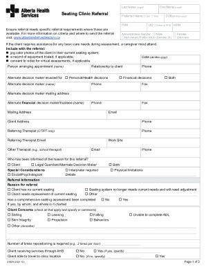 Form Canada Alberta Health Services Seating Clinic Referral