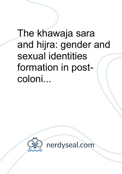 The khawaja sara and hijra: gender and sexual identities formation in post-colonial pakistan ...