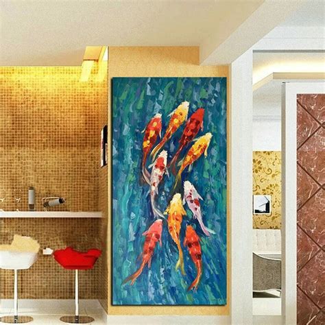 Wall Art Picture Hd Print Chinese Abstract Nine Koi Fish Landscape Oil