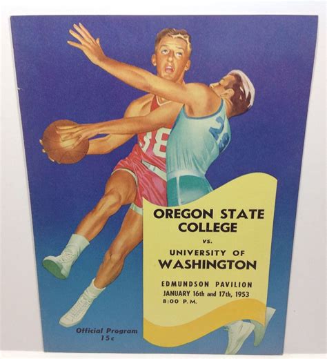1953 Oregon State Vs Univ Of Washington Basketball Program And Score