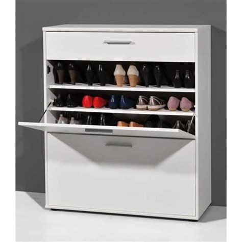 Commode Meuble Chaussures Blanc Avec Abattants Et Tiroir L X