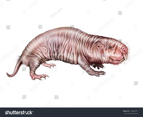 Naked Molerat Heterocephalus Glaber Realistic Drawing Hình minh họa có