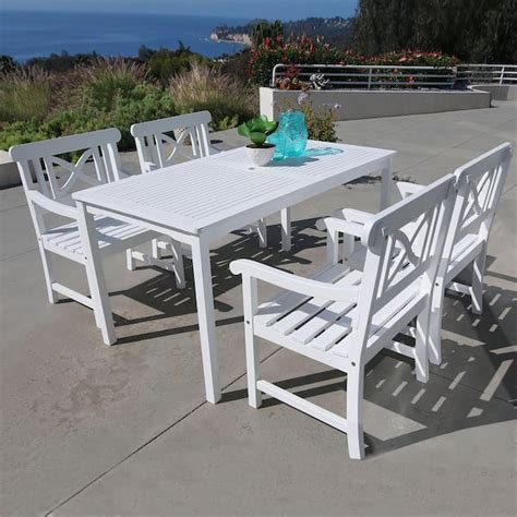 Vifah Bradley Acacia White 5 Piece Patio Dining Set With 32 In W Extension Table And Cross Back