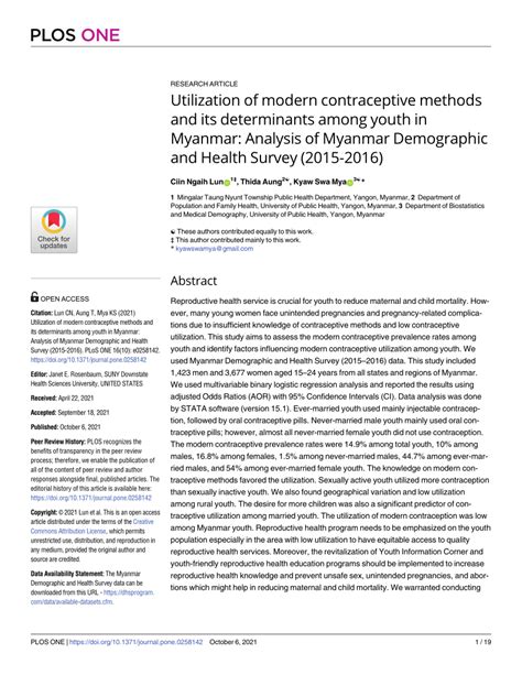 Pdf Utilization Of Modern Contraceptive Methods And Its Determinants