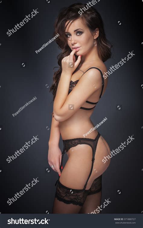 Attractive Sexy Woman Posing Black Lingerie Stock Photo 371880727 Shutterstock