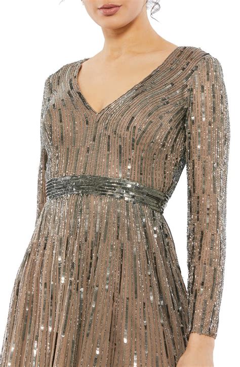 Mac Duggal Sequin Stripe Long Sleeve A Line Dress Nordstrom