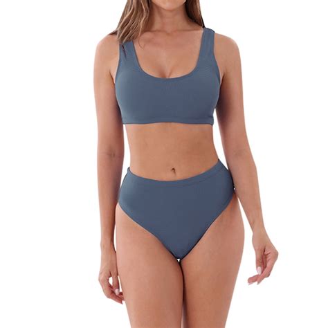 Huowey Women Sexy Solid Color Plus Size Pcs Bikini Swimsuit High Waist Beach Swimwear For