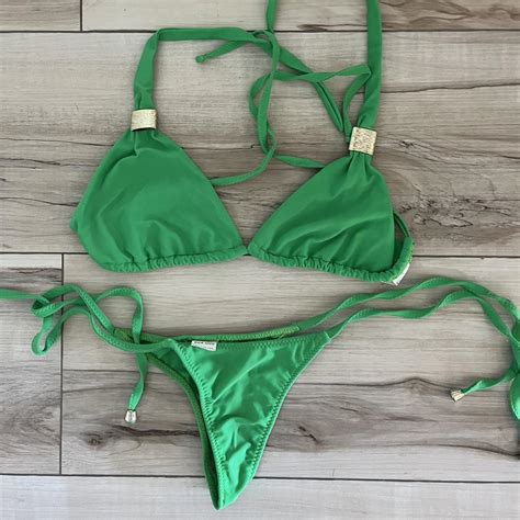 Perfect Condition Never Worn Green Bikini With Gold Depop