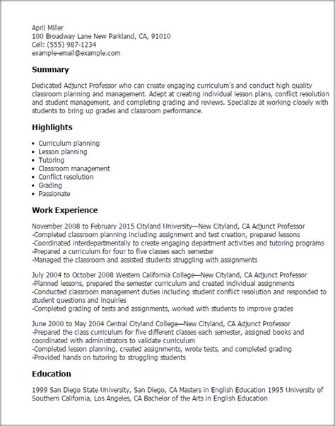 Adjunct Professor Resume | | Mt Home Arts