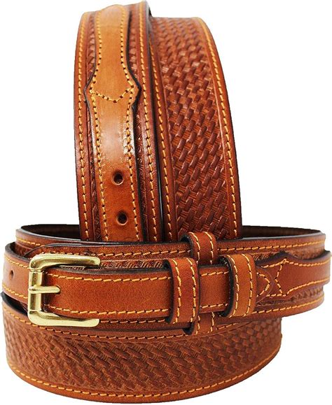 Affilare Mens Western Ranger Belt Tooled Leather Basket Weave Blk Tan